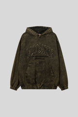 Washed Denim Typography Pullover Hoodie