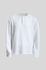 Waffle Knit Relaxed Long Sleeve Henley Tee