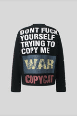 Rebel Typography Waffle Oversized Long Sleeve Tee
