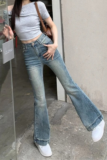 High-Waisted Flared Denim Pants Jeans