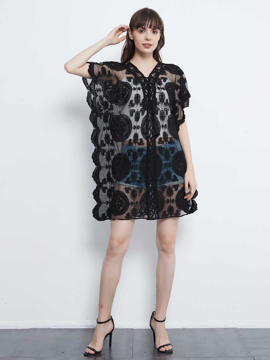 Embroidered Sheer Midi Dress