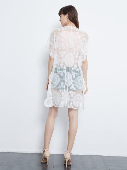 Embroidered Sheer Midi Dress