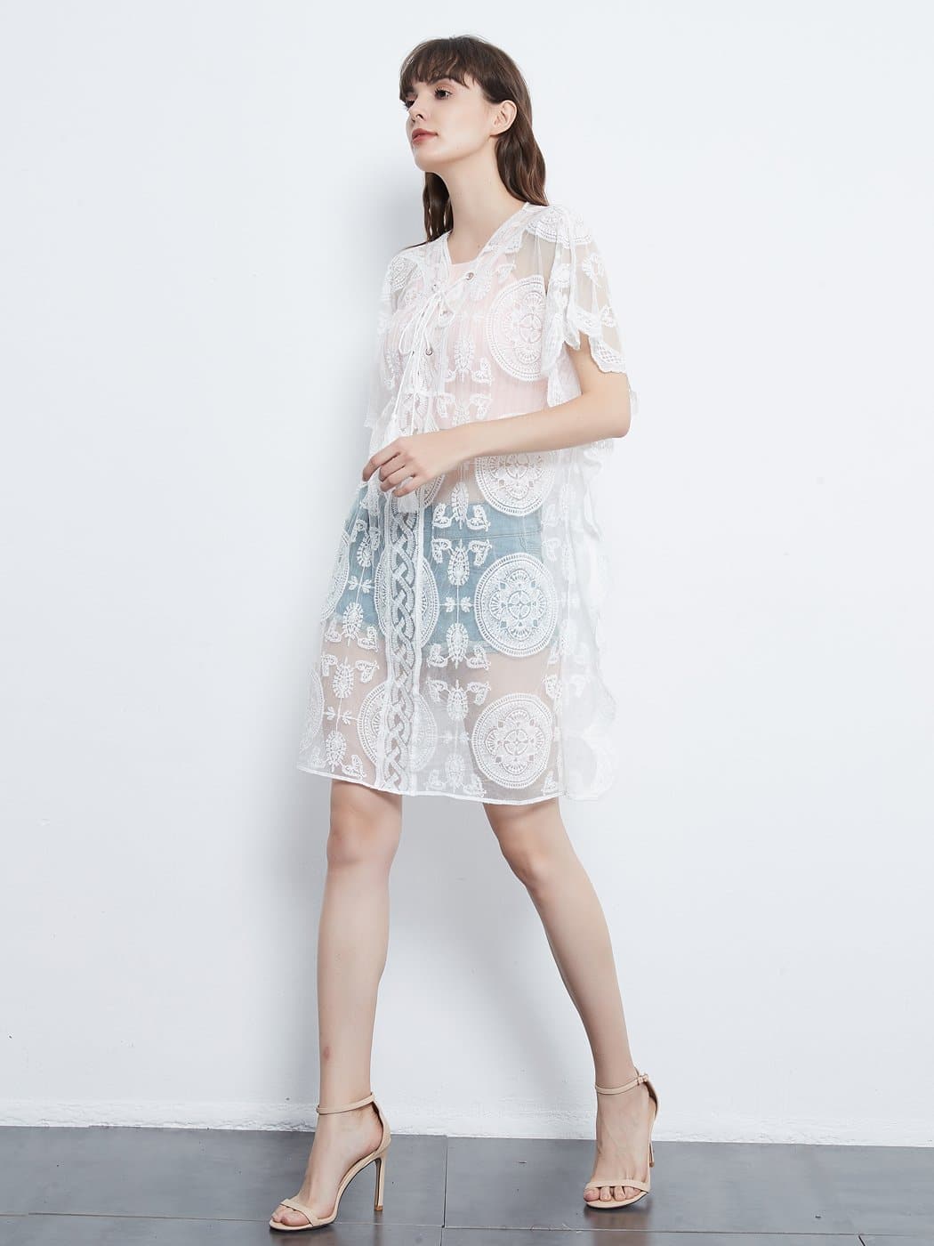 Embroidered Sheer Midi Dress