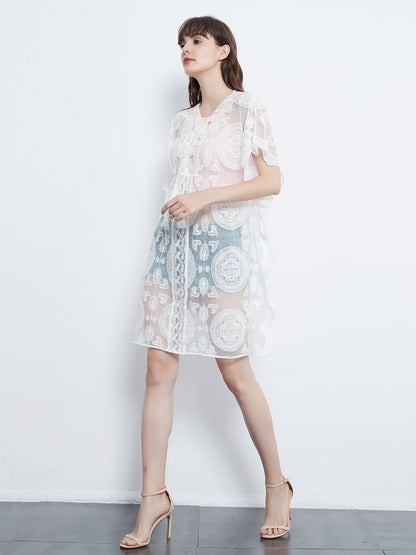 Embroidered Sheer Midi Dress