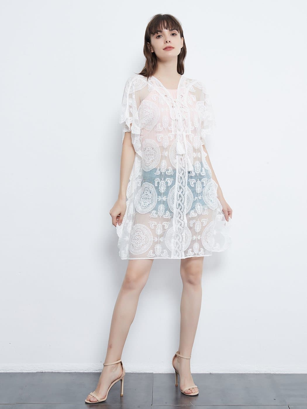 Embroidered Sheer Midi Dress