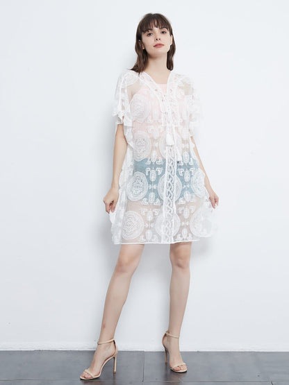 Embroidered Sheer Midi Dress