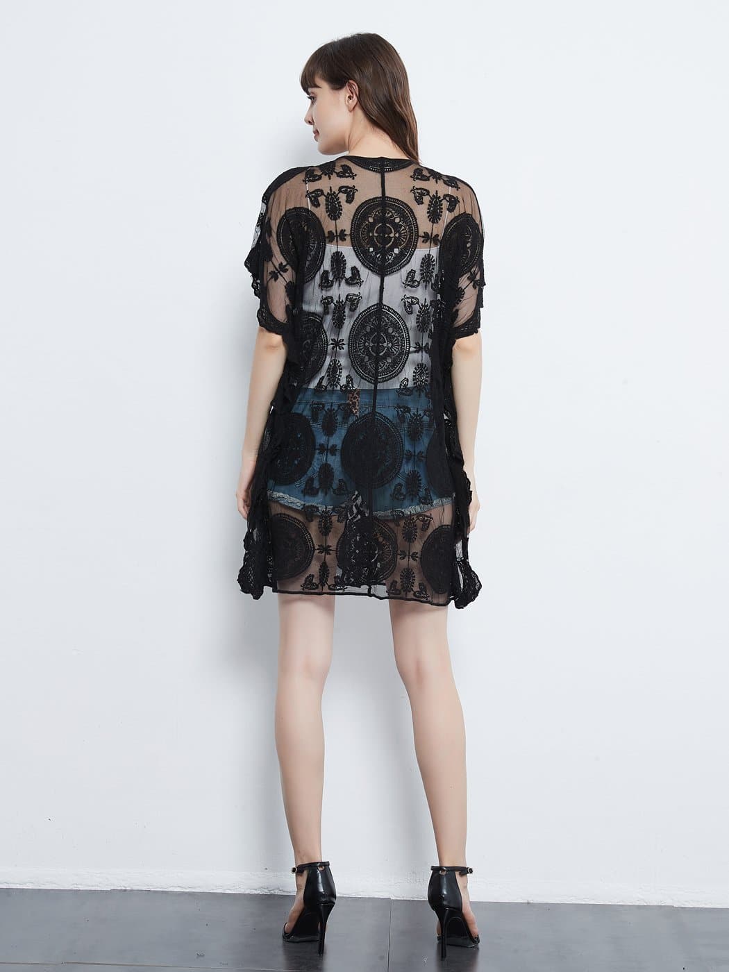 Embroidered Sheer Midi Dress