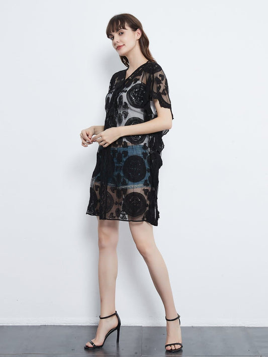 Embroidered Sheer Midi Dress