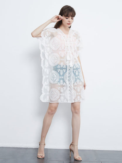 Embroidered Sheer Midi Dress