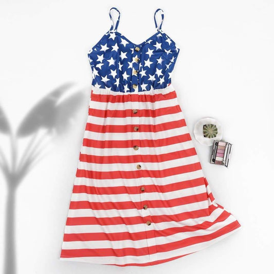 Independence Day Dress With Suspenders And Buttons