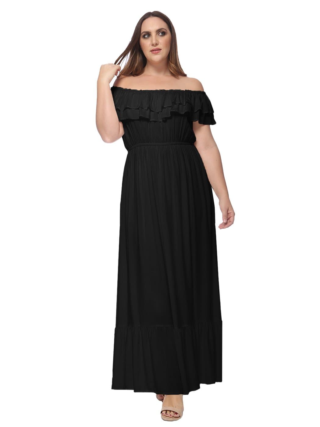 Plus Size Off Shoulder Ruffle Empire Dress