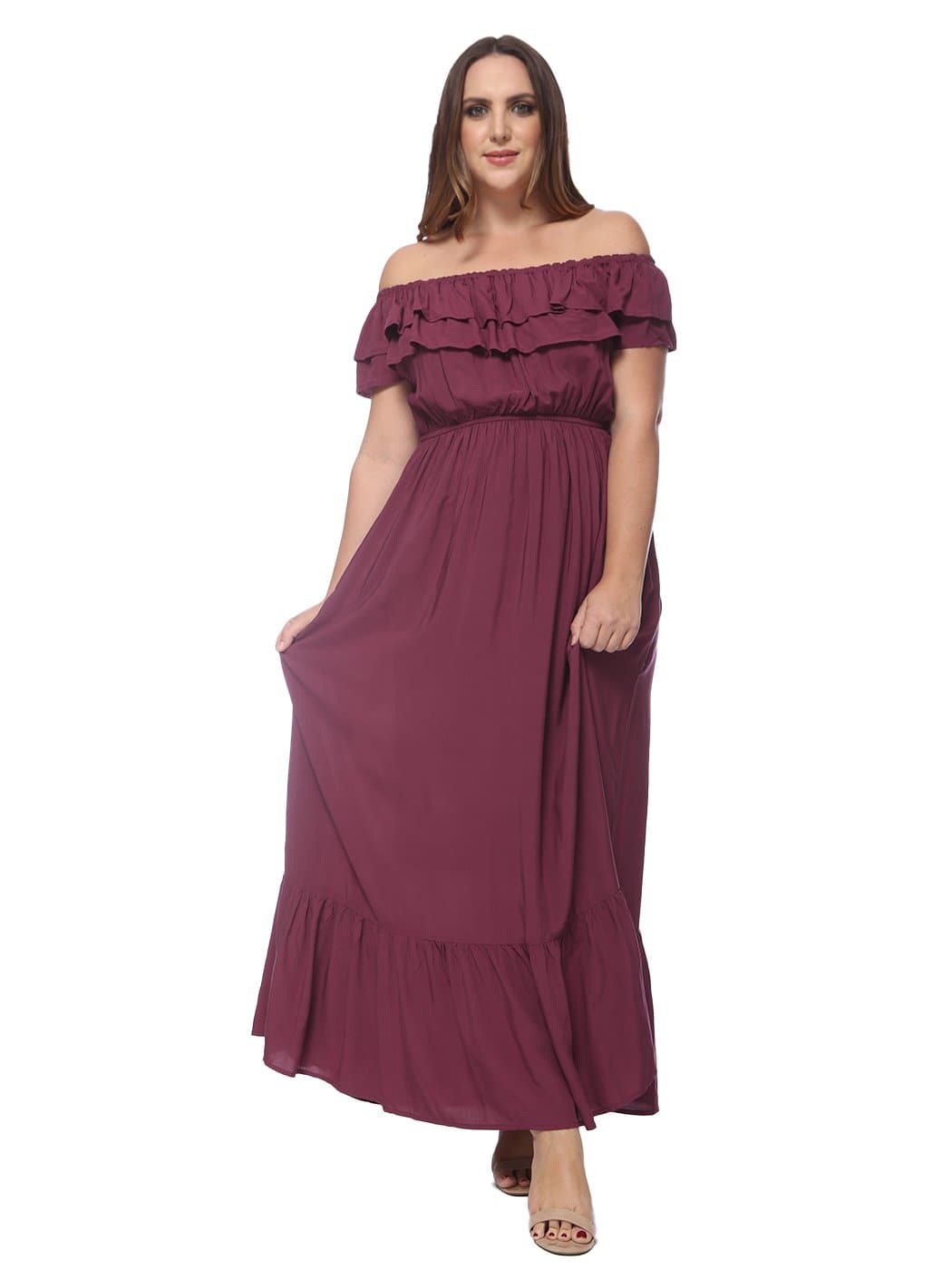 Plus Size Off Shoulder Ruffle Empire Dress