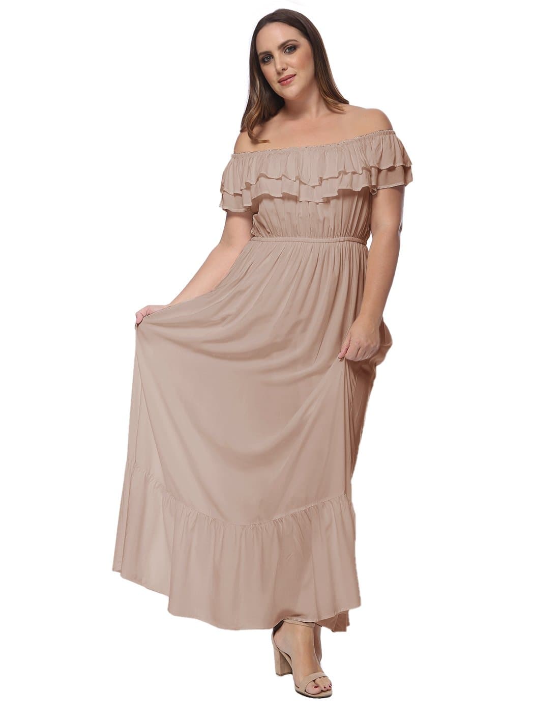 Plus Size Off Shoulder Ruffle Empire Dress