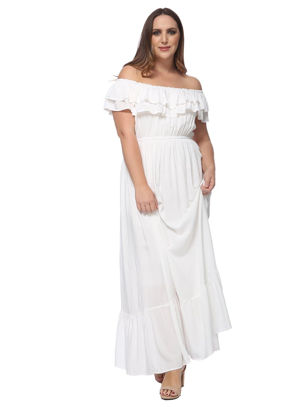 Plus Size Off Shoulder Ruffle Empire Dress