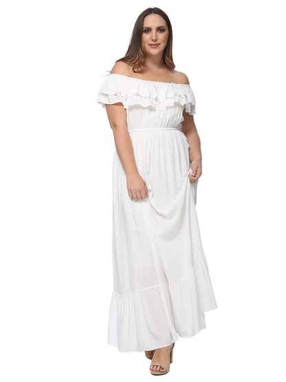 Plus Size Off Shoulder Ruffle Empire Dress