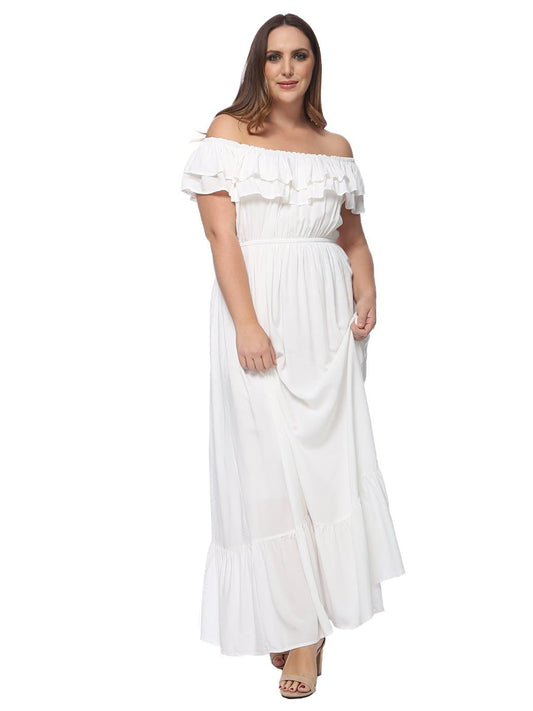 Plus Size Off Shoulder Ruffle Empire Dress