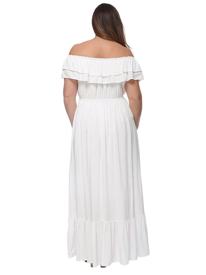 Plus Size Off Shoulder Ruffle Empire Dress