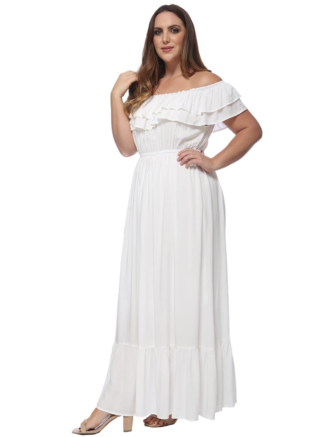 Plus Size Off Shoulder Ruffle Empire Dress