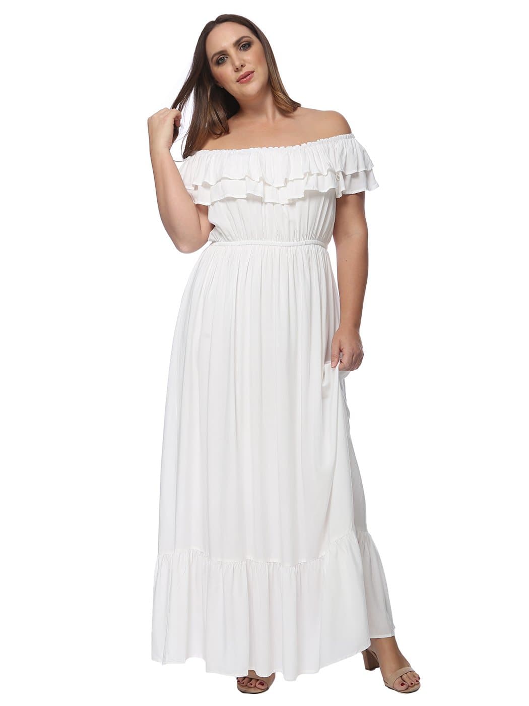Plus Size Off Shoulder Ruffle Empire Dress