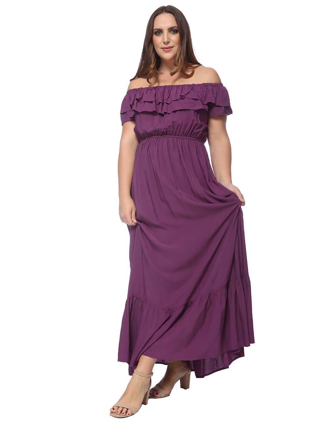 Plus Size Off Shoulder Ruffle Empire Dress