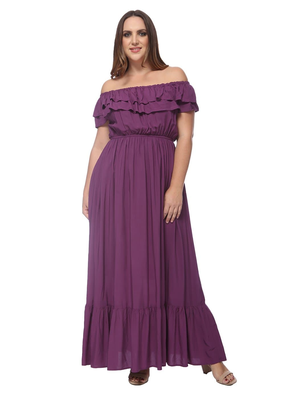 Plus Size Off Shoulder Ruffle Empire Dress