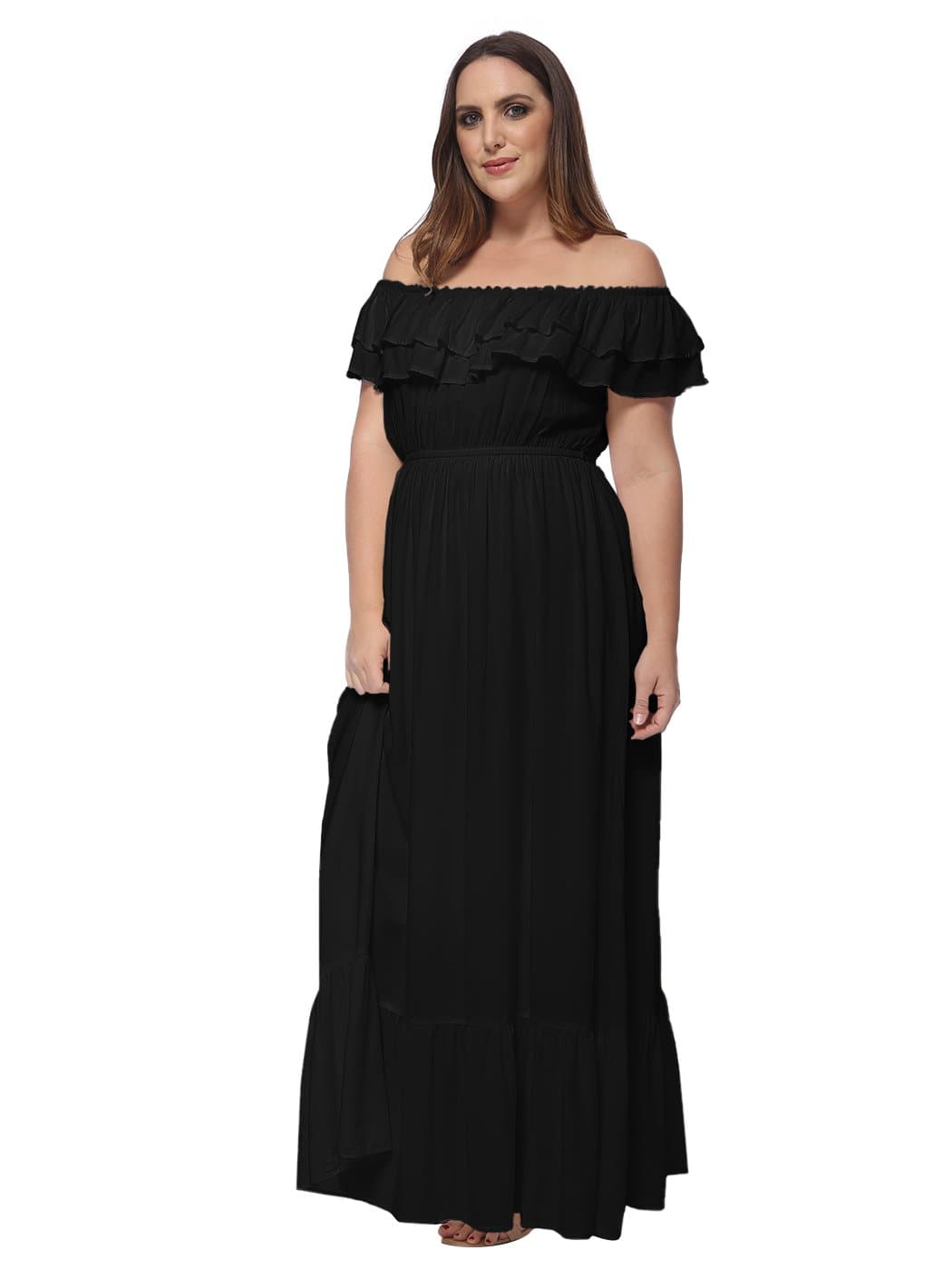 Plus Size Off Shoulder Ruffle Empire Dress