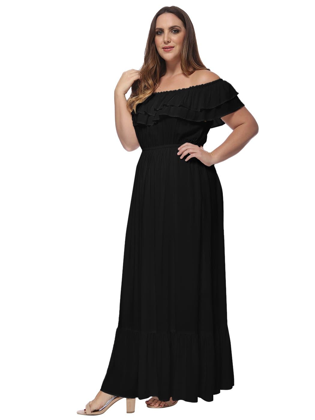 Plus Size Off Shoulder Ruffle Empire Dress