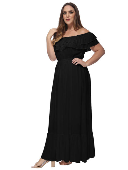 Plus Size Off Shoulder Ruffle Empire Dress