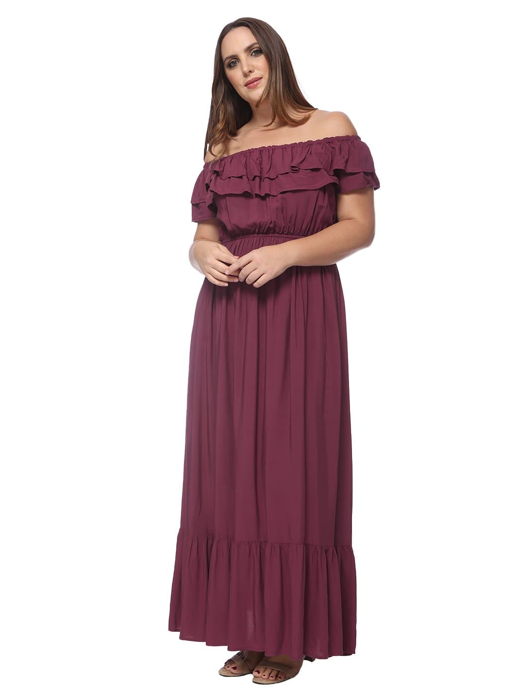Plus Size Off Shoulder Ruffle Empire Dress