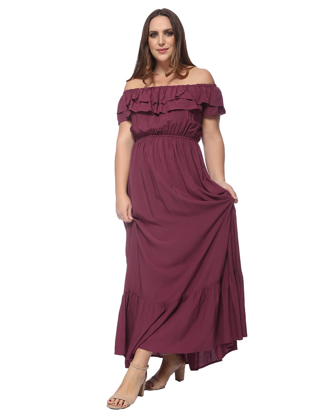 Plus Size Off Shoulder Ruffle Empire Dress
