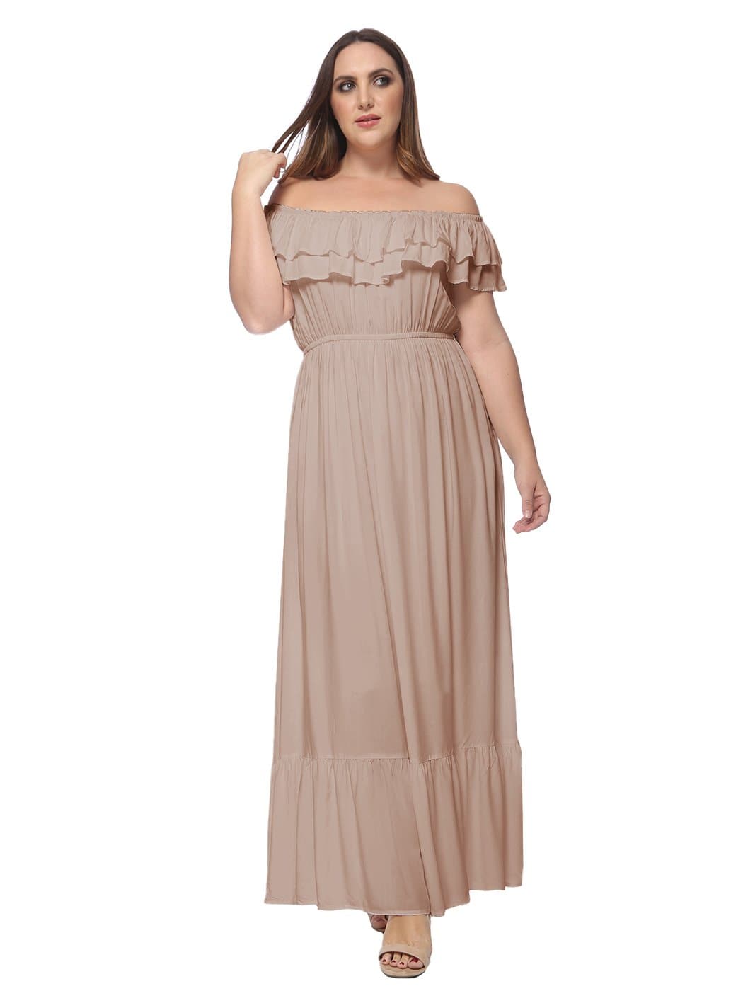 Plus Size Off Shoulder Ruffle Empire Dress