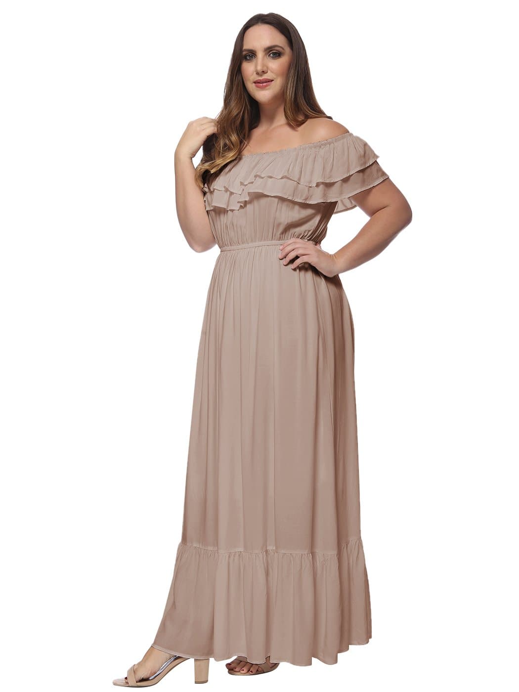 Plus Size Off Shoulder Ruffle Empire Dress