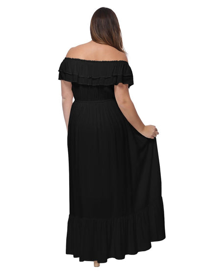 Plus Size Off Shoulder Ruffle Empire Dress