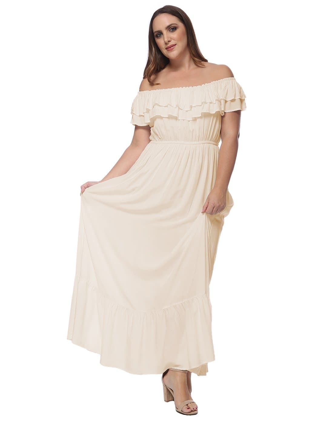 Plus Size Off Shoulder Ruffle Empire Dress