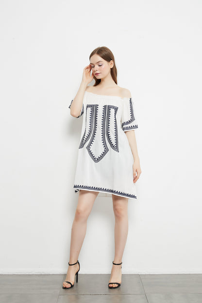 Printed Versatile Off Shoulder Dress