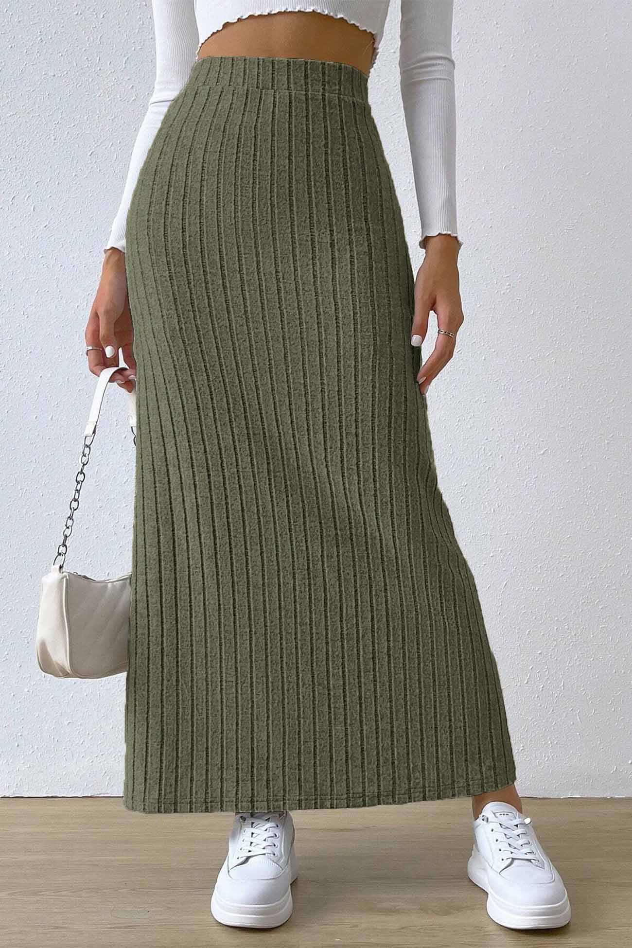 Solid Color Slit Knitted Skirt