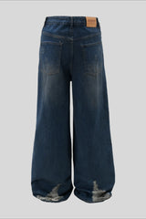 Heavy Distressed Ripped Wide Leg Jeans