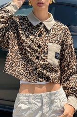 Leopard Print Corduroy Button Coat