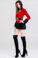 Christmas Hooded V-Neck Fuzzy Sexy  Party Dress