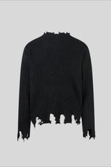 Distressed Ribbed Henley Neck Knit Sweater