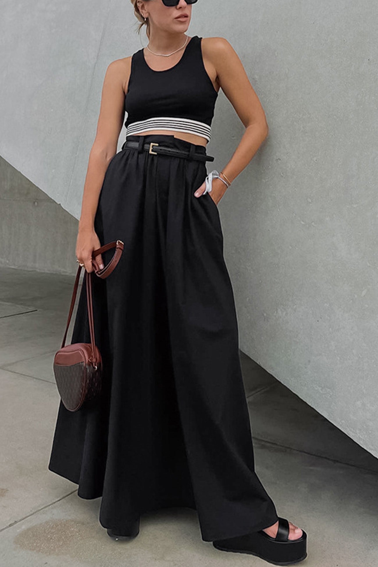 Solid Color High Waist A-Line Maxi Skirt