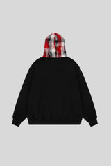 Plaid Panel Patch Full Zip Hoodie