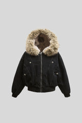 Metal Toggle Washed Hooded Puffer Coat
