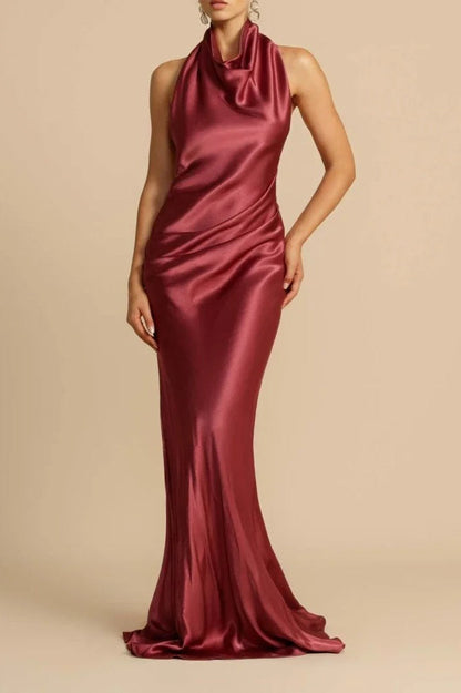 Satin Halter Neck Maxi Dress