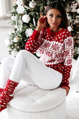 Christmas Cozy Snowflake Polka Dot Color Block Sweater