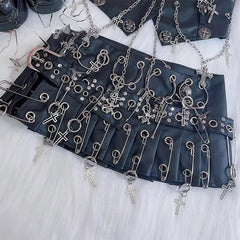 Round Cross Stick Synthetic Leather Skirt Black / S