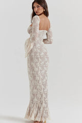 Sexy Square Collar Long Sleeve Maxi Dress