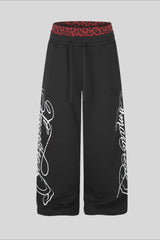 Leopard Waist Script Wide Leg Sweatpants