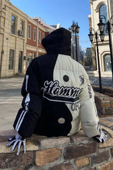 Skeleton Patch Color Block Puffer Jacket