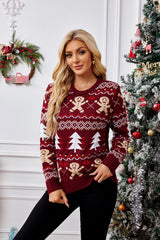 Christmas Cozy Color Block Gingerbread Man Print Sweater